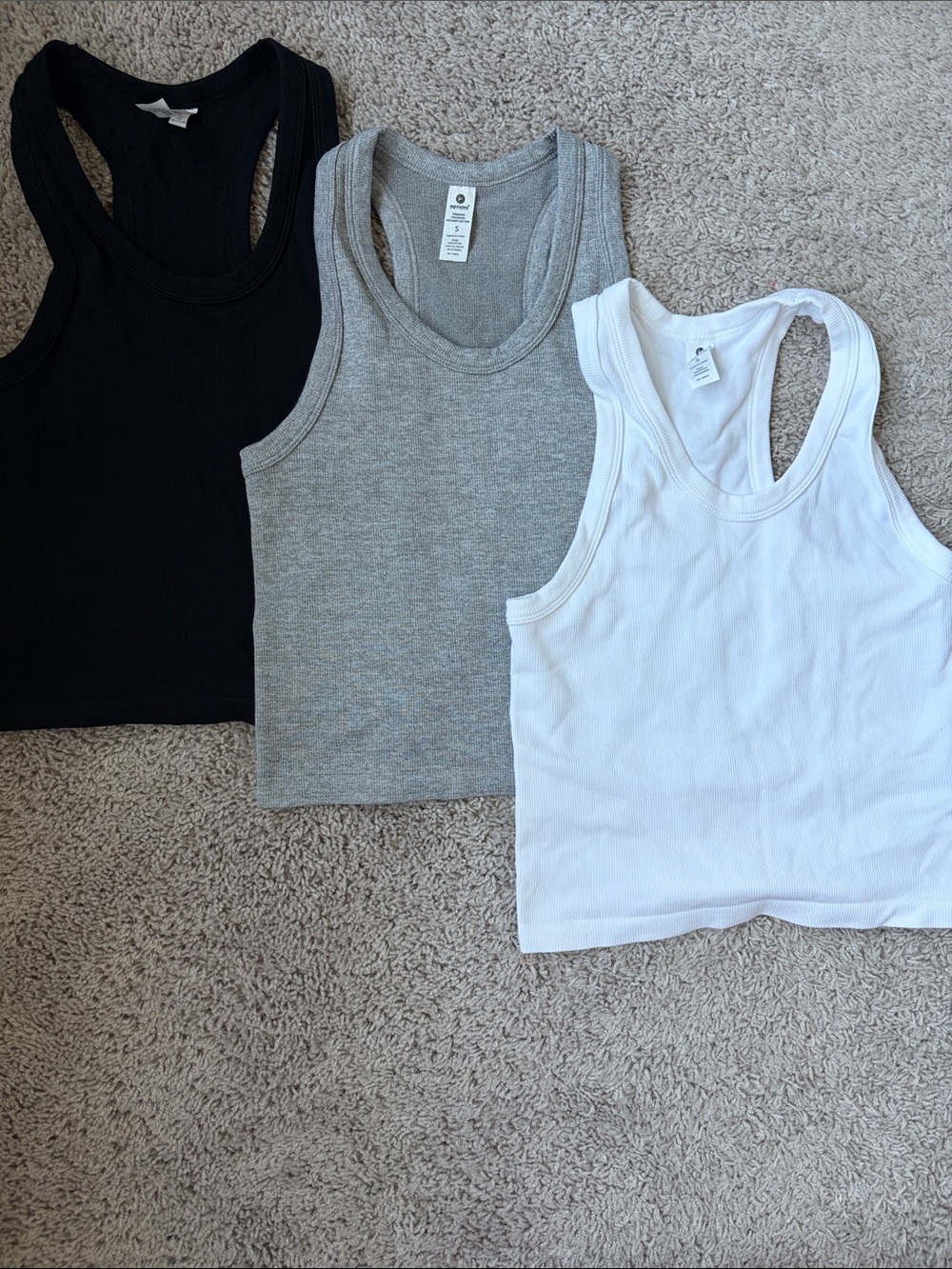90 degree 3-Pack Racerback Tank Tops — Black, Gray & White
